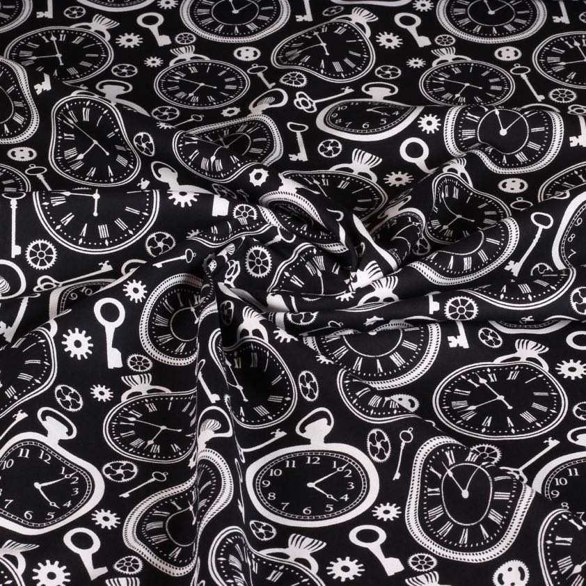 Tissu popeline horloge noir