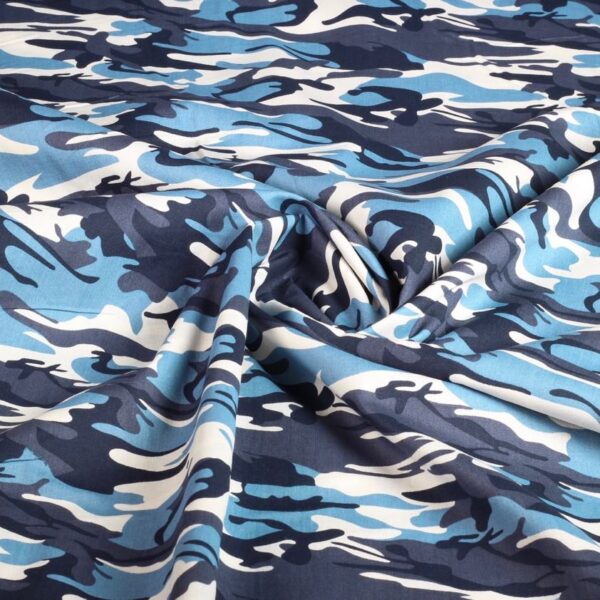 Tissu poplin camouflage bleu