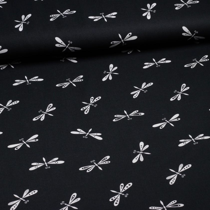 Tissu popeline Libelle noir-blanc