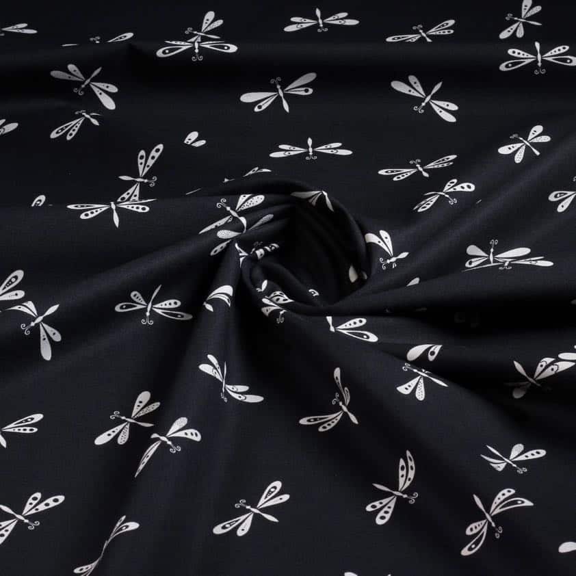 Tissu popeline Libelle noir-blanc