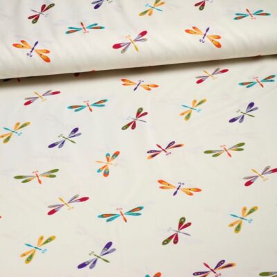Tissu popeline libelle multicolor beige