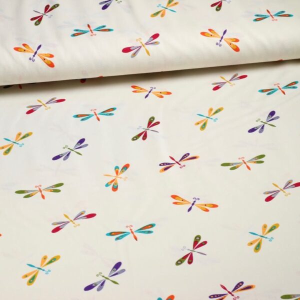 Tissu popeline libelle multicolor beige