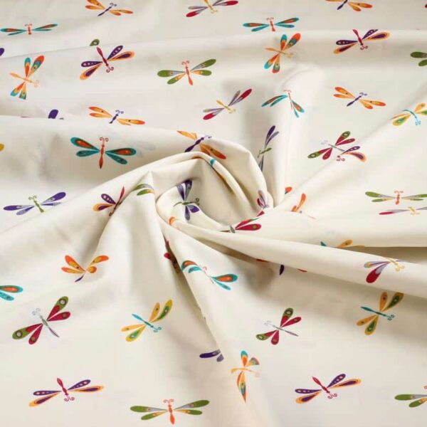 Tissu popeline libelle multicolor beige