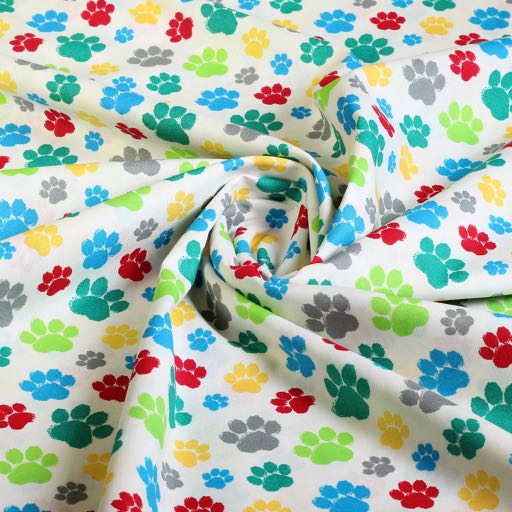 Tissu pattes de chien blanc