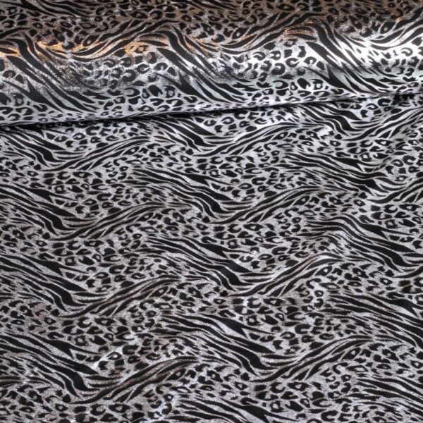 Tissu Jersey Fantasie Tigre foil argent