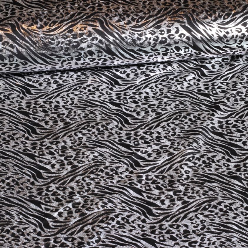 Tissu Jersey Fantasie Tigre foil argent