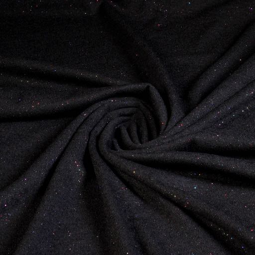 Tissu jersey stretch noir paillettes multicolores