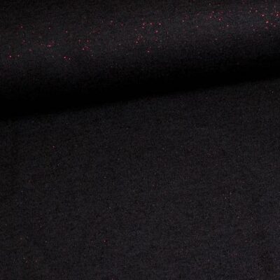 Tissu jersey stretch noir/paillettes rouge