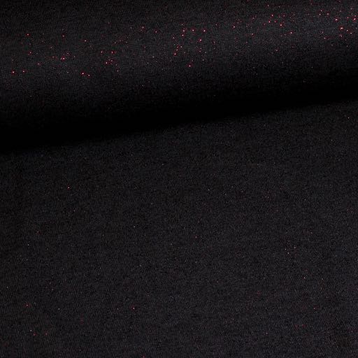 Tissu jersey stretch noir/paillettes rouge