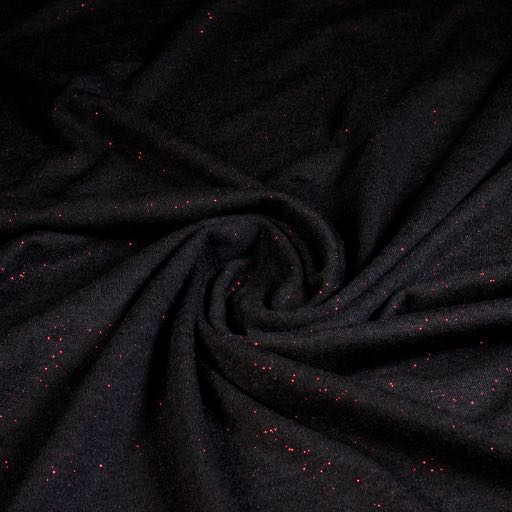 Tissu jersey stretch noir/paillettes rouge