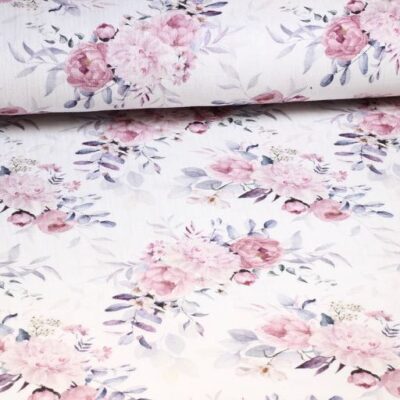 Coton Hydrophile Bébé Imprimé Digital Fleurs Roses