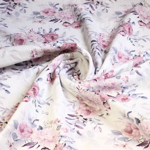 Coton Hydrophile Bébé Imprimé Digital Fleurs Roses