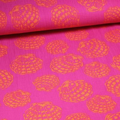 Coton Hydrophile Bébé Imprimé Coquillages Orange / Violet