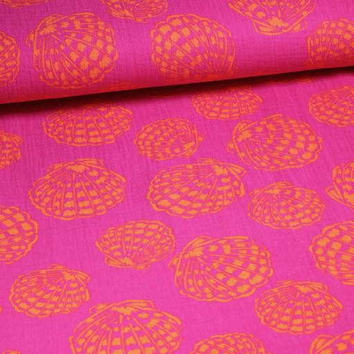 Coton Hydrophile Bébé Imprimé Coquillages Orange / Violet
