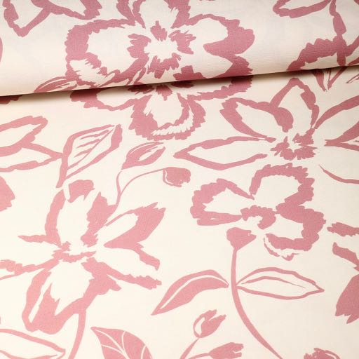 Crêpe viscose floral rose poudré