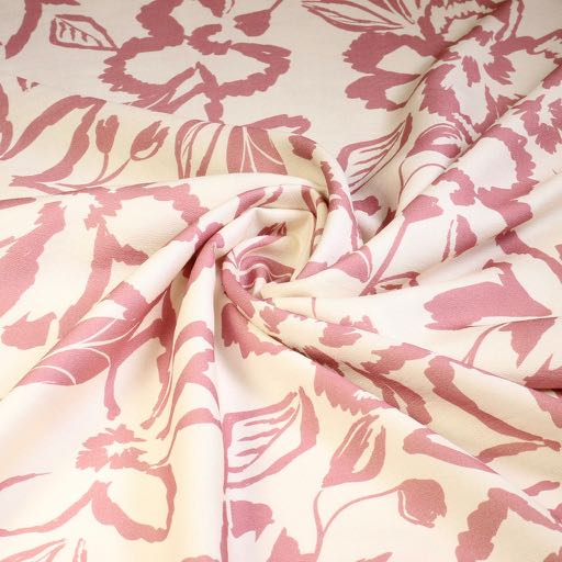 Crêpe viscose floral rose poudré