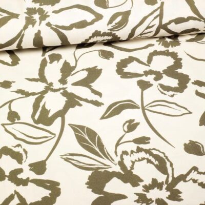 Crêpe viscose fleurs vert/army
