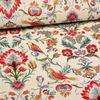 Tissu Gobelin Oiseaux / Fleurs
