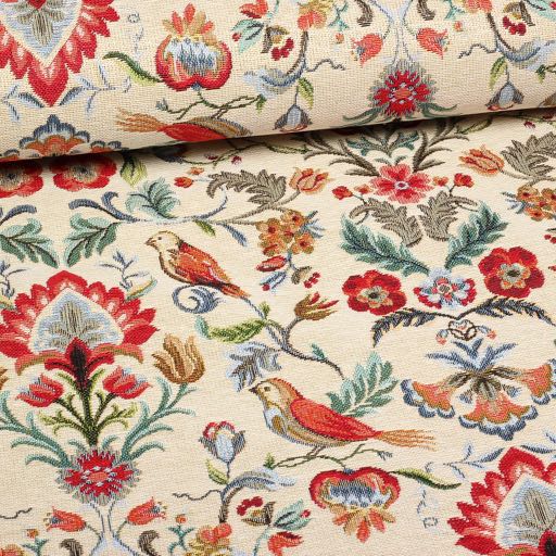 Tissu Gobelin Oiseaux / Fleurs