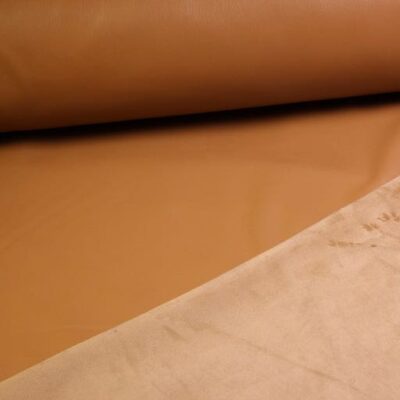 Tissu stretch simili cuir / velours cognac