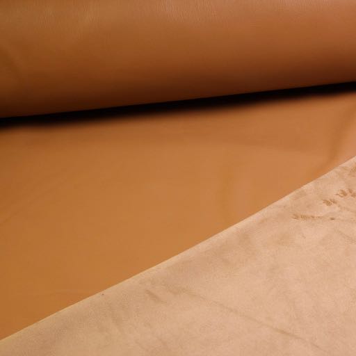 Tissu stretch simili cuir / velours cognac