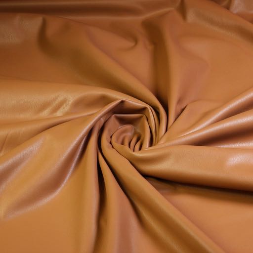 Tissu stretch simili cuir / velours cognac