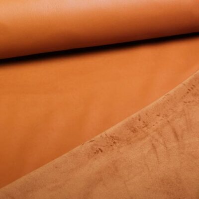 Tissu simili cuir stretch / velours cognac 2
