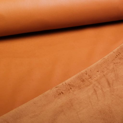 Tissu simili cuir stretch / velours cognac 2