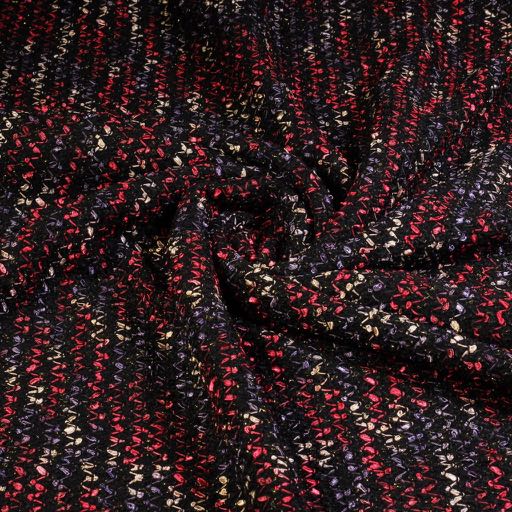 Tissu bouclé/tweed lurex petit zigzag rouge